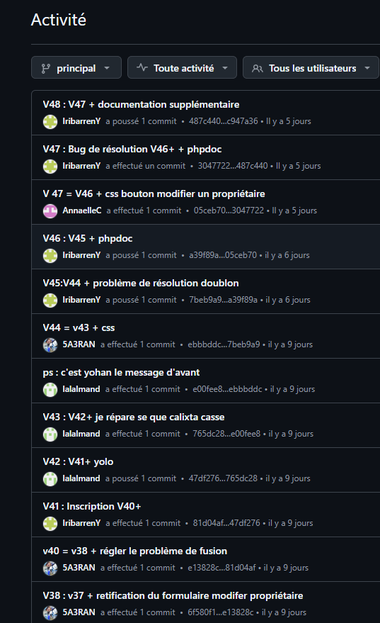 Historique des versions GitHub